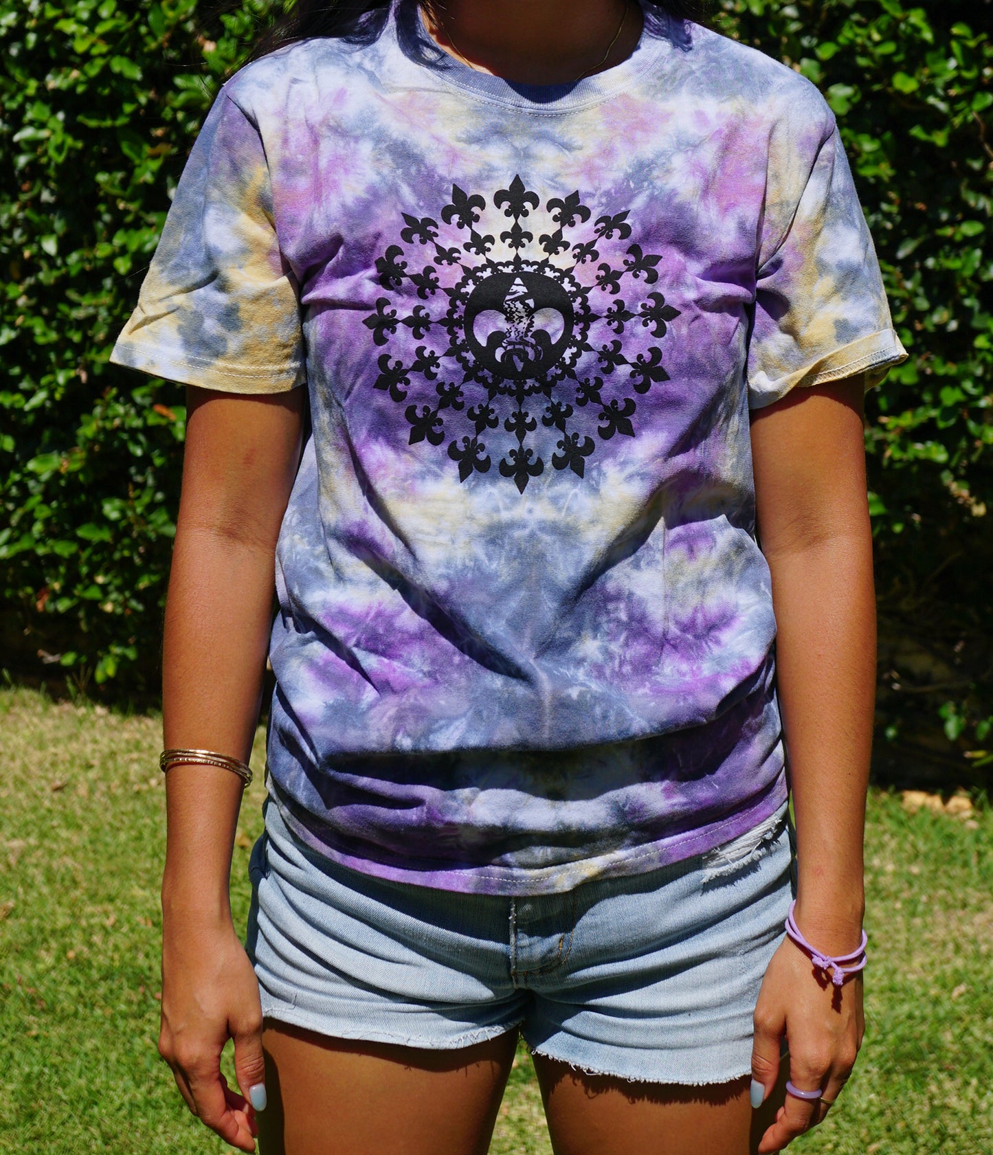 Purple Tie Dye Fleur De Lis Mandala T-Shirt