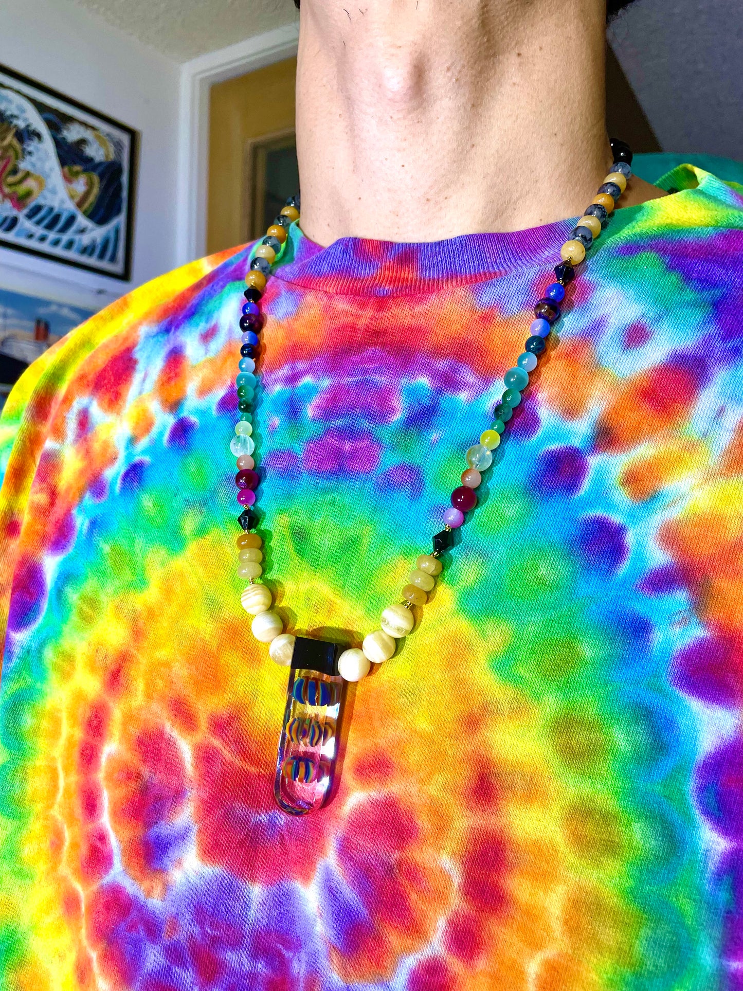 Rainbow Crystal and Glass Key Necklace