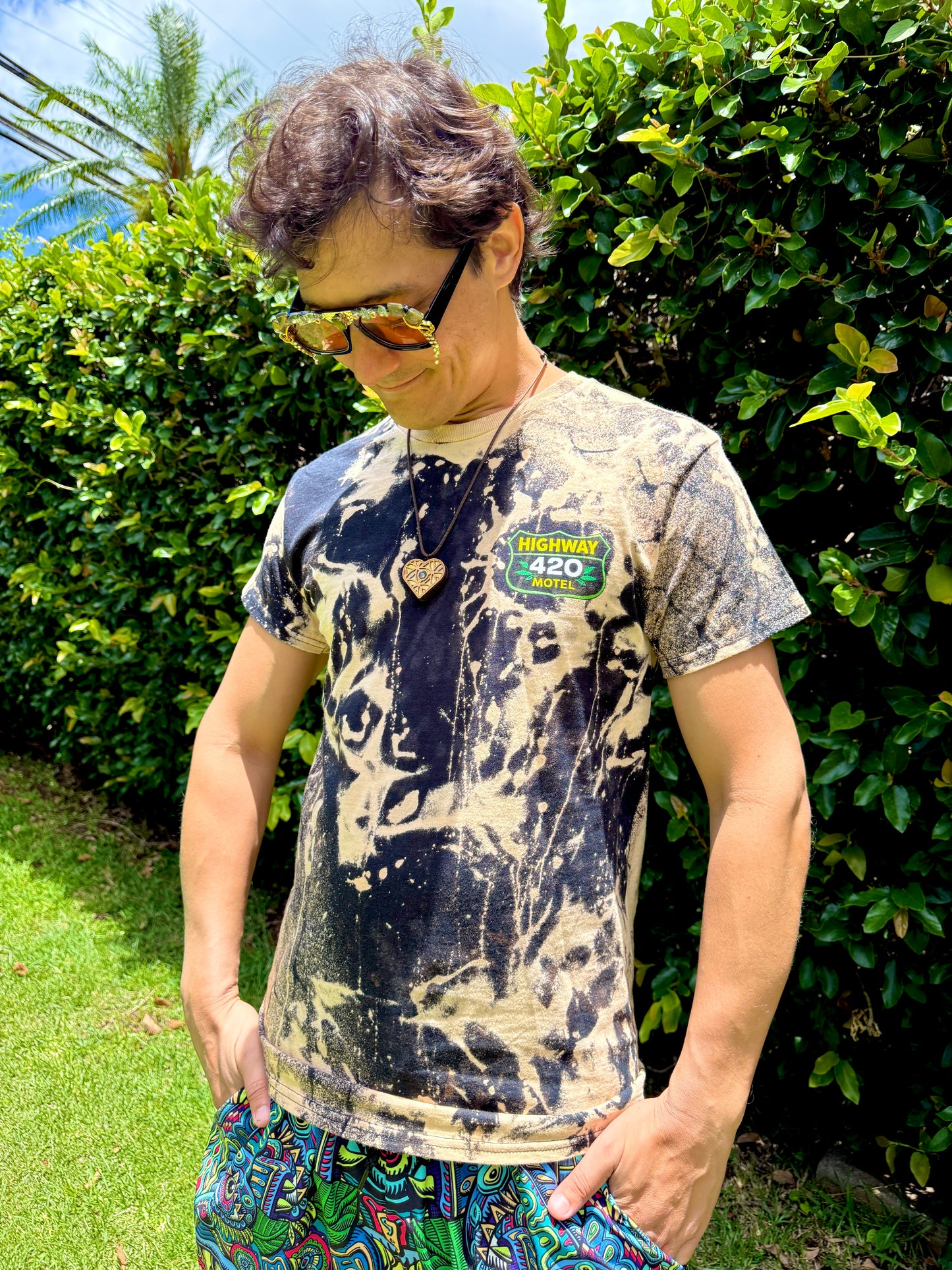 Highway 420 Motel Bleach Dye T-Shirt (Medium)