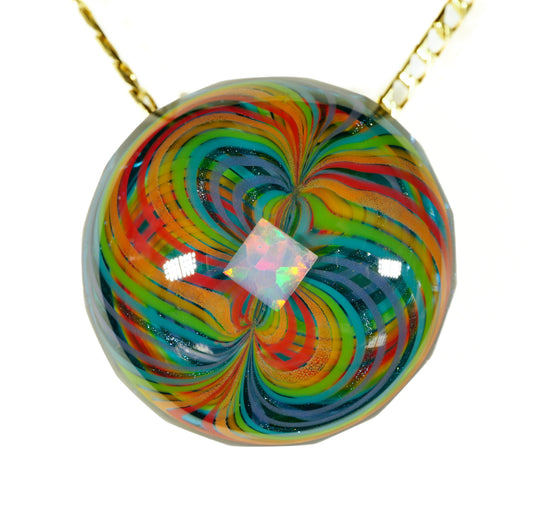 Faceted Blue Stardust Rainbow Retti Opal Pendant